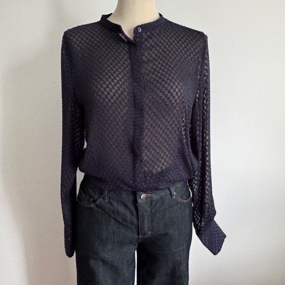 H&M - Dark Blue Sheer Button Down Shirt - Picture 3 of 9